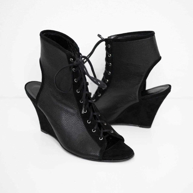 Suede lace deals up wedge booties