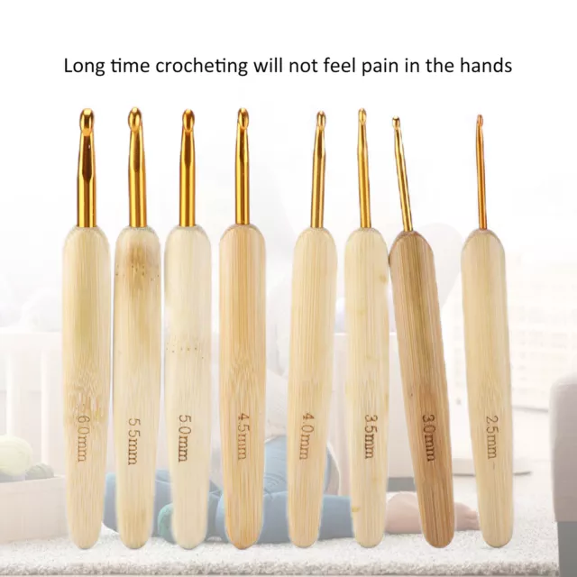 Crochet Hooks Needle Aluminum Bamboo Weaving Bamboo Handle Tools 8Pcs Gold