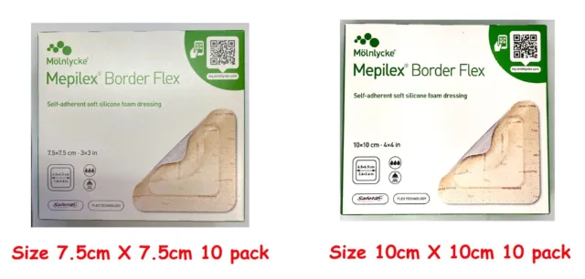 Mepilex Border Flex Dressing 7.5 X 7.5cm  / 10 x 10cm 10 Foam Adhesive Dressings
