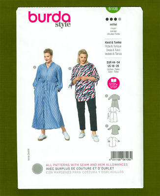 Women's Dress or Tunic Sewing Pattern~Loose Fit~Button Front (18-28) Burda 6108