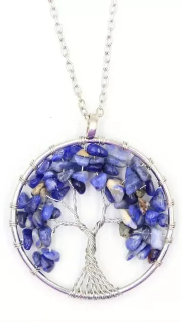 Tree of Life Lapis Lazuli/ Brass Pendant Necklace Reiki Chakra Natural Gemstone