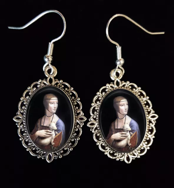 Lady with an Ermine Da Vinci Antique Silver Drop Earrings Da Vinci Renaissance