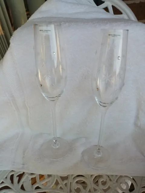 Royal Doulton Twinkle Champagne Toasting Flute Glasses New In Box - $70.00