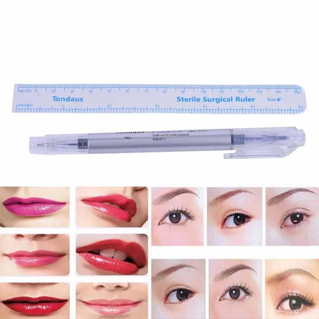 Pro Surgical Skin Marker Pen Ruler Scribe Tool Tattoo Piercing Permanent Makeup,