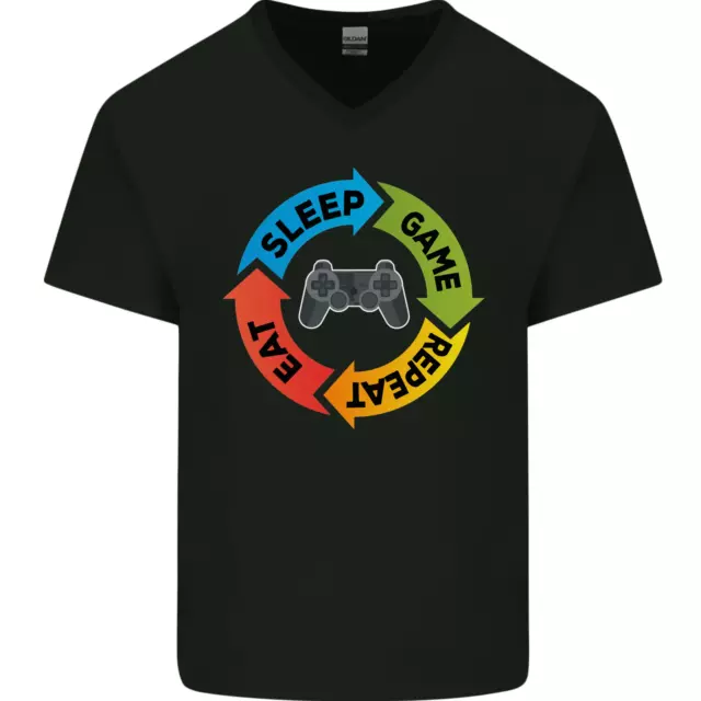T-shirt da uomo scollo a V cotone scollo a V Gamming Eat Sleep Game
