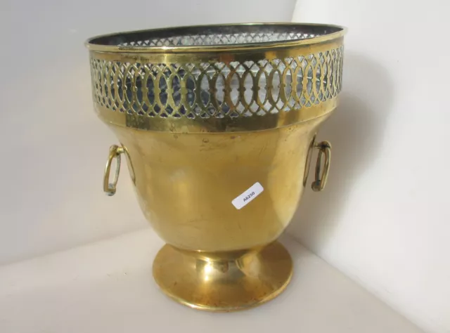 Vintage Brass Trough Tub Planter Plant Pot Old Handles Antique Pierced 8.5"W