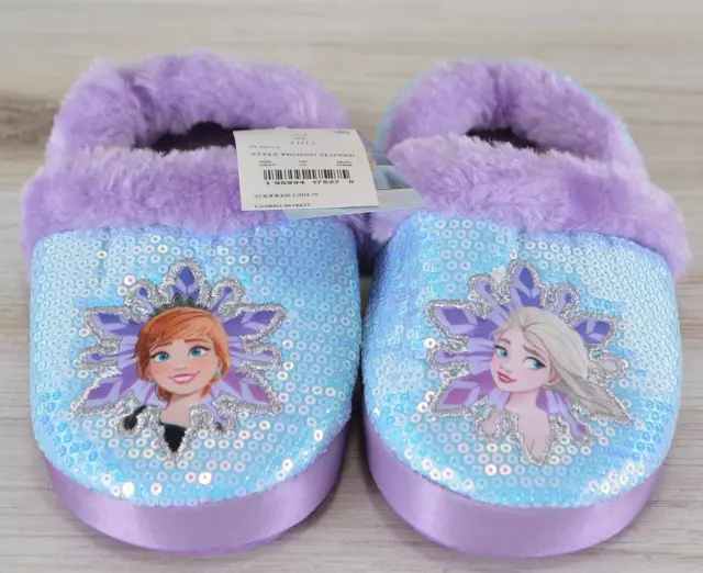 Disney Frozen Elsa & Anna Sequin Slippers Toddler Girls Size 11/12 XL NEW
