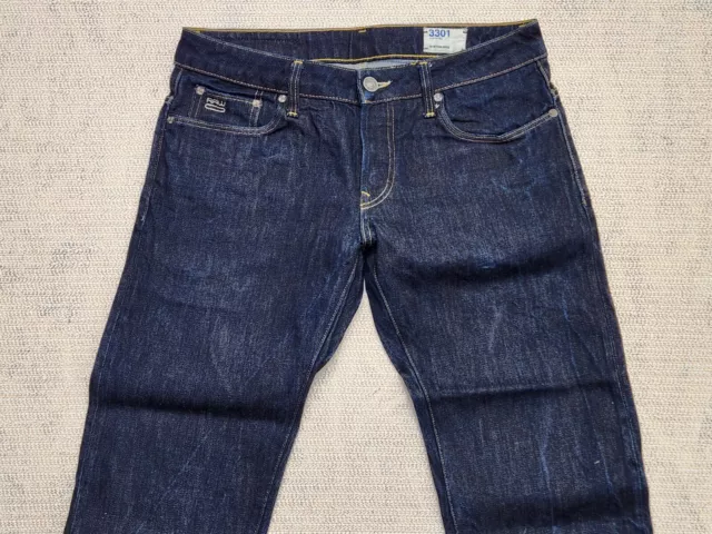 G STAR RAW 3301 Dark Wash Blue Straight Jeans Size 32W 25L $26.50 ...