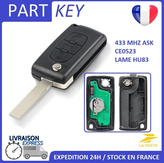 CLE VIERGE CE0523 CIRCUIT ID46 POUR CITROEN C2 C3 C4 C5 2 BOUTONS ASK 433MHZ