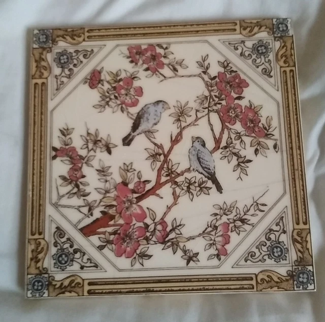 Rare Beautiful Antique Transfer Print Bird Tile  Circa 1900s