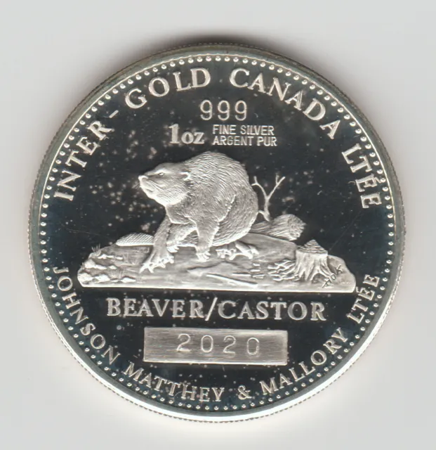 Vintage 1979 Johnson Matthey & Mallory Limited 1 Ounce .999 Silver Beaver Castor