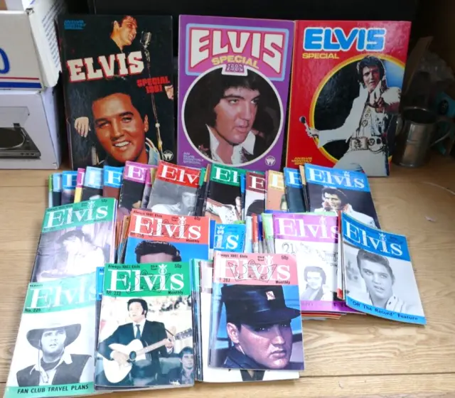 Elvis Presley magazines- over 70 monthly ones and 3 annuals. 1978 to 1991