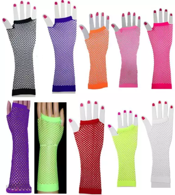 Gants Mitaines Résille Sexy Noir Blanc Rouge Bleu Orange Rose Jaune Violet Vert