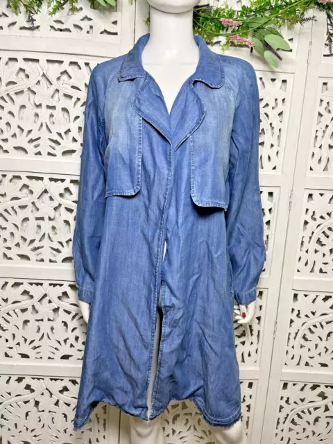 Anthropologie Cloth & Stone Women's Denim Chambray Tencel Trench Duster Size M