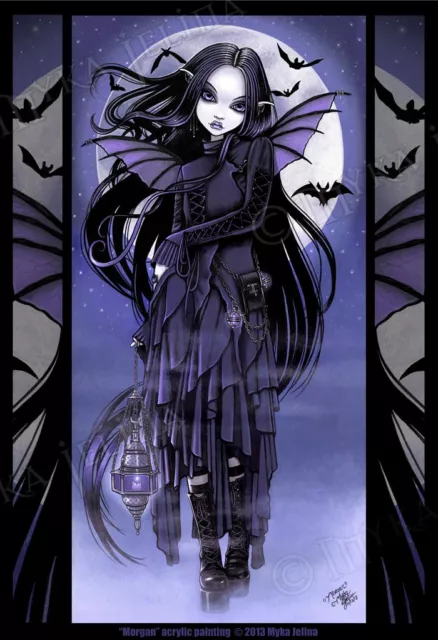 Gothic Purple Vampire Moon Bat Fairy Morgan Myka Jelina 13x19 inch Print Signed