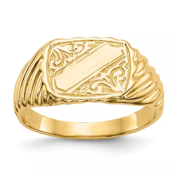 14K Yellow Gold Baby Rectangle Signet Stripes Ring