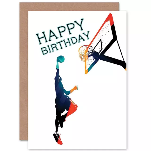 Basketball Slam Dunk Happy Birthday Blank Greeting Card With Envelope