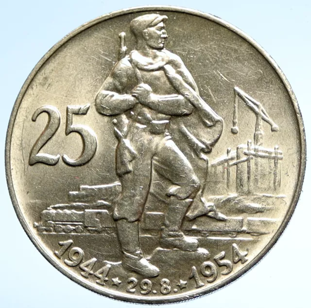 1954 CZECHOSLOVAKIA Slovak Uprising Antique VINTAGE Silver 25 Korun Coin i104735