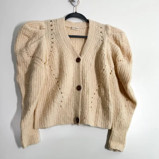 Ulla Johnson Emmy Ruched Button Down Cardigan Alpaca Wool Periscope Sweater MED