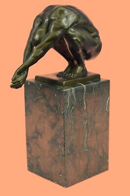 Art Déco Figure de Bronze Nageur Veronika Onyx-Sockel Signé Um 1933 O931 