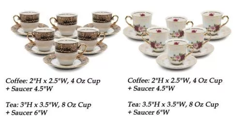 Royalty Porcelain 12-pc Espresso Coffee/ Tea Set, 24K Gold, Bone China Tableware