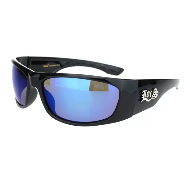 Mens Locs Sunglasses Oval Rectangle Wrap Around Black Frame Mirror Lens UV 400