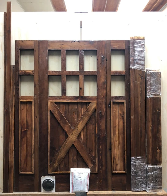 Rustic reclaimed lumber side lites door solid wood story book castle glass door