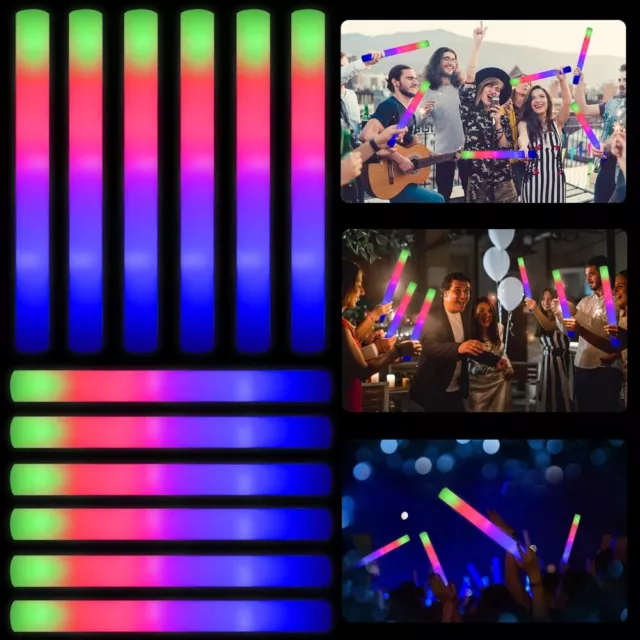 10/30/50PCS LED Flashing Glow Stick Bulk Light Up Wand Foam Sticks Wedding Party