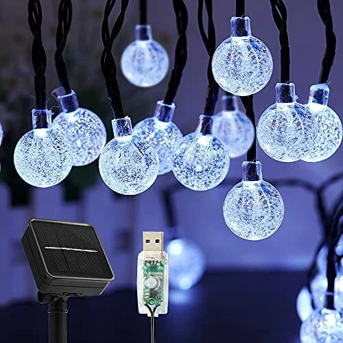 Guirlande Lumineuse Solaire，50 LED Cristal Boules Lumières IP65 Etanche，conne...