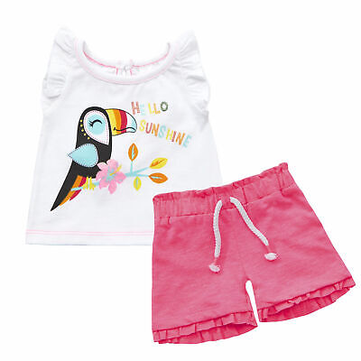UK Baby Girl Tropical Clothes Printed Frill Sleeve Top Shorts 2 Pcs Outfit Set