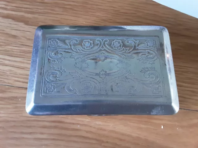 Vintage Silver Coloured Trinket Box. Engraved. Memories Keepsake. Metal. Lined