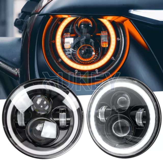 Pair 7" Inch HALO Angel Eyes LED DRL Headlights For Land Rover Defender 90 110