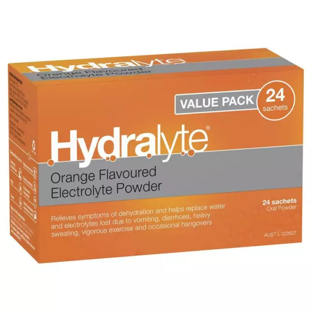 Hydralyte Orange Flavoured Electrolyte Powder For Dehydration 4.9g x 24 Sachets