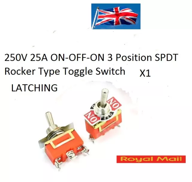 250V 15A ON-OFF-ON 3 Position SPDT Rocker Type Toggle Switch X 1 UK SELLER #S44