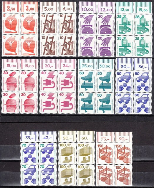Bund 1971/73 Unfallverhütung 694 - 703 + 773 ** Luxus 4Er Blöcke Oberrand  190 €
