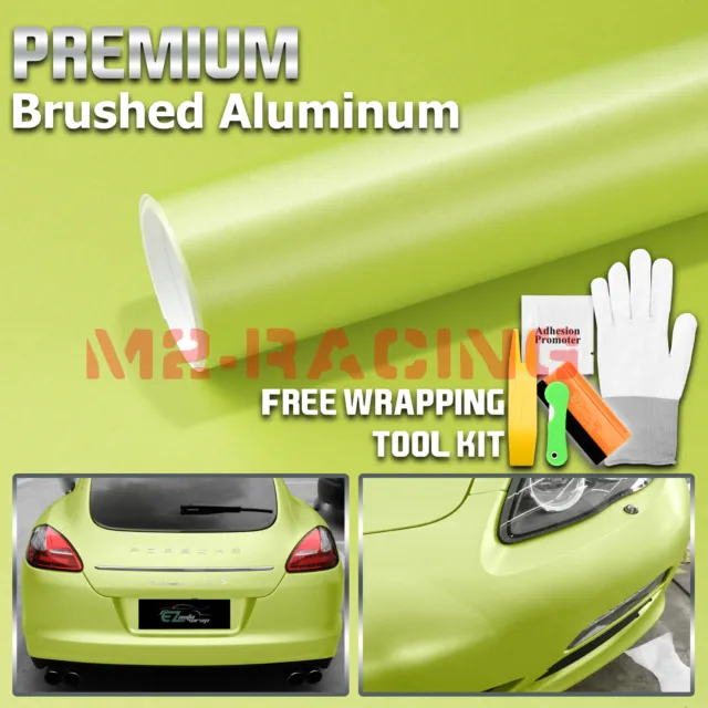 Brushed Aluminum Lime Green Auto Steel Vinyl Wrap Sticker Decal Film Sheet DIY