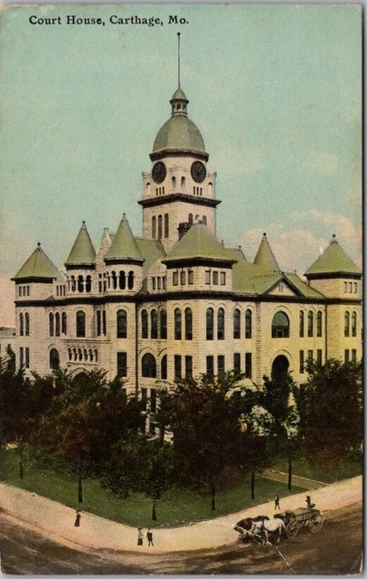 CARTHAGE, Missouri Postcard JASPER COUNTY COURT HOUSE Street View 1912 Cancel