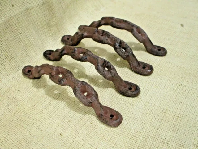 4 Large Cast Iron Antique style CHAIN Barn Handle, Gate Pull, Shed Door Handles