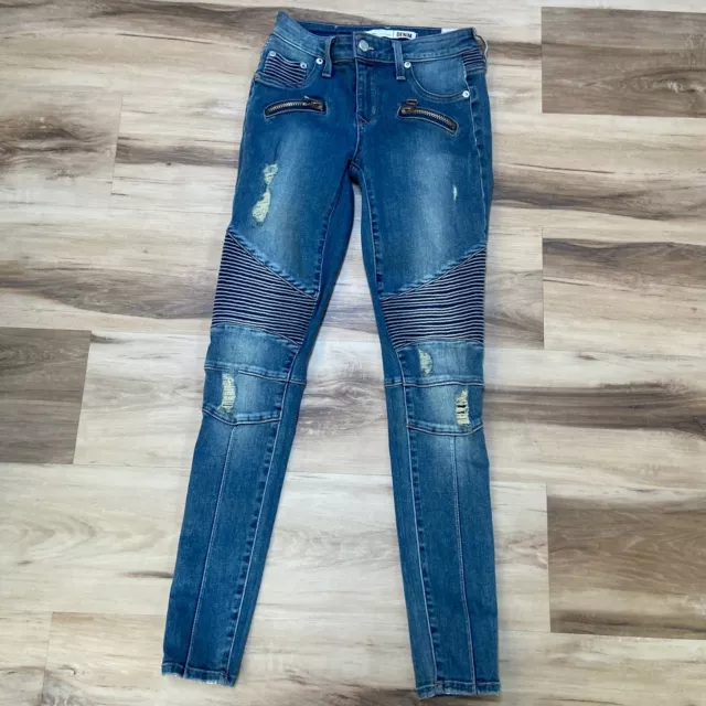 LOVERS + FRIENDS Womens Jeans Size 25 Aaron Moto Skinny Mid-Rise Blue Med Wash 2