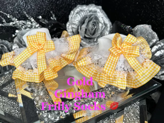 💕 School Girls Gingham Ruffle Lace Frilly Tartan Ankle Tutu Handmade Socks ❤️