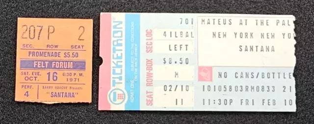 2 Rare SANTANA Concert Tickets-1971 FELT FORUM-NEW YORK CITY