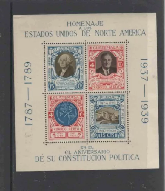 Guatemala #C92 1938/ 150Th Anniv. Of U.s Constitution Mint Vf Lh O.g S/S