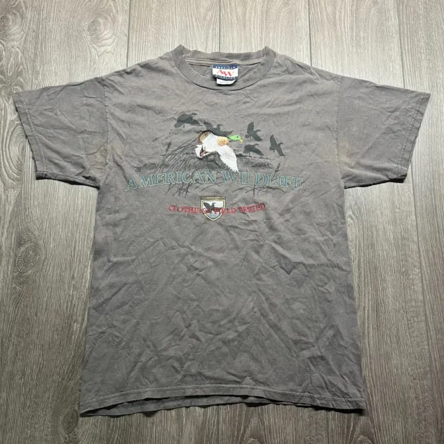 Vintage 90s Duck Nature Outdoors American Wildlife Gray T-Shirt Medium 1990s