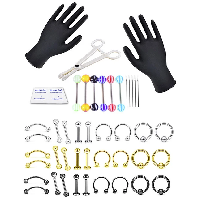 PROFESSIONAL BODY PIERCING Tool Kit Ear Nose Navel Nipple Needles Set