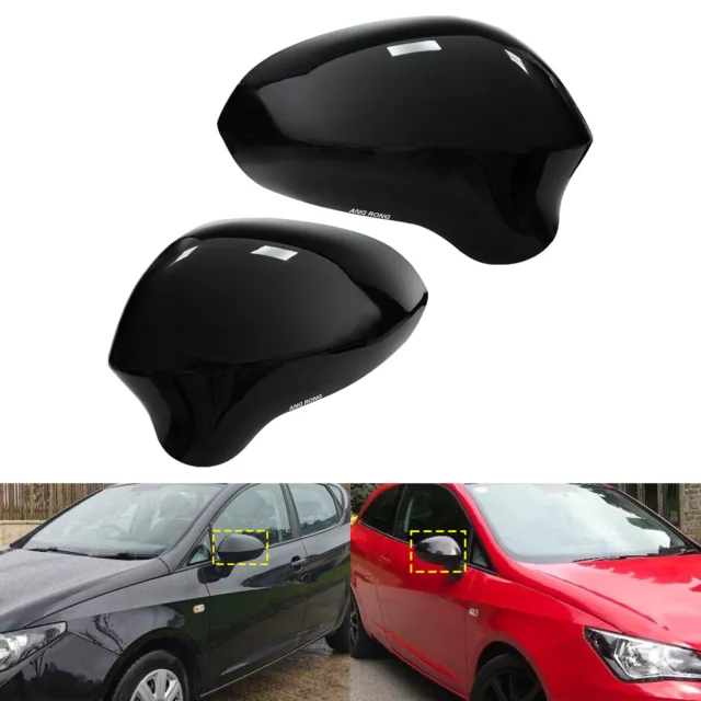 Gloss Black Wing Door Rearview Mirror Cover Caps For Seat Ibiza 6J MK4 2008-2017