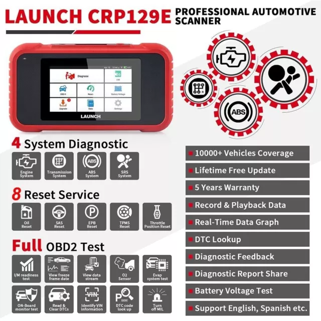 2024 LAUNCH CRP129E PRO Elite OBD2 Car Diagnostic Tool ABS SRS TPMS SAS Scanner 2