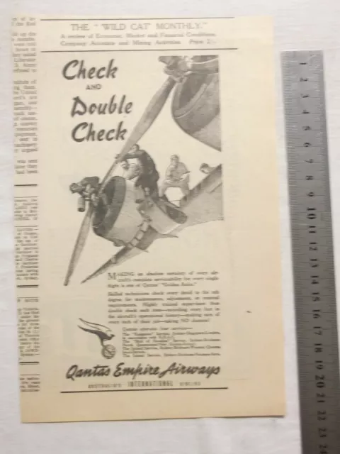 Qantas Original Advertisement removed from a 1947 Newspaper Australia Airline