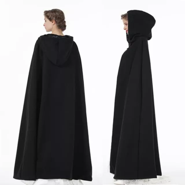 Adult Black Hooded Cape Robe Cloak Vampire Halloween Cosplay Costume Party S-XL 3