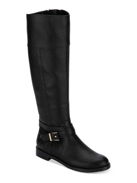 KENNETH COLE Womens Black Thermoplastic Gold Heel Wind Almond Toe Riding Boot 9