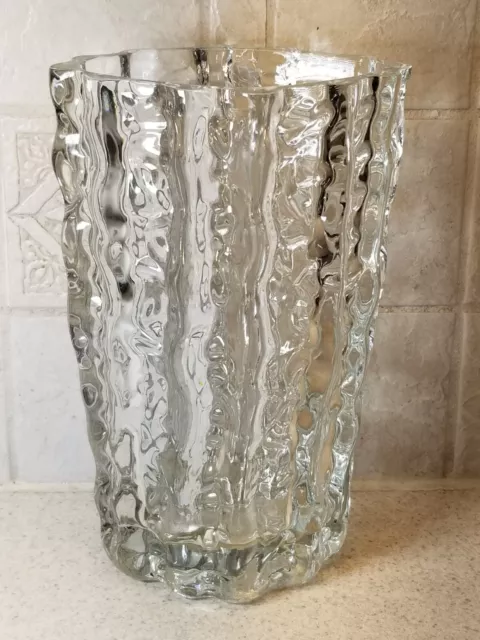 MCM Mikasa Frostfire Crystal Wavy Glass Vase 9 1/2" EXCELLENT CONDITION!